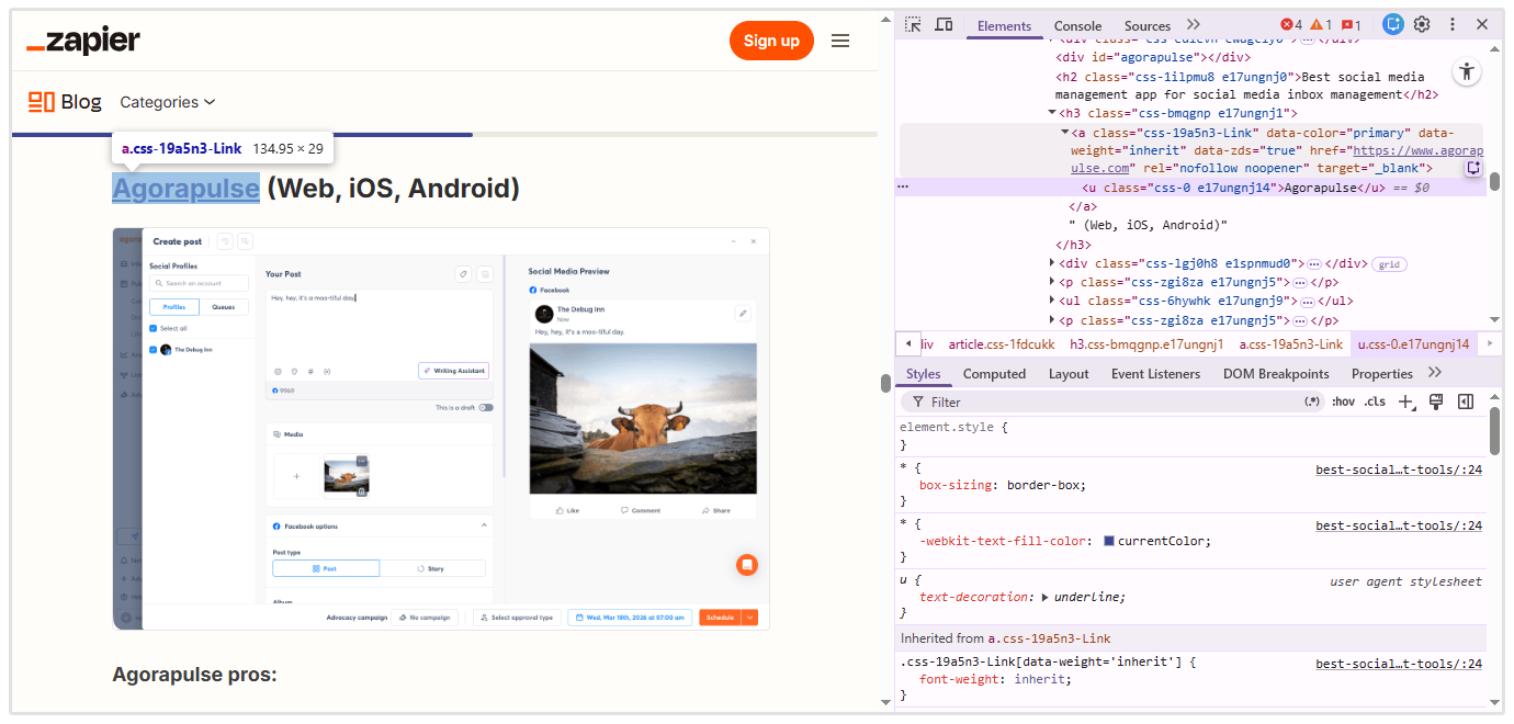 Inspect link attribute in Chrome